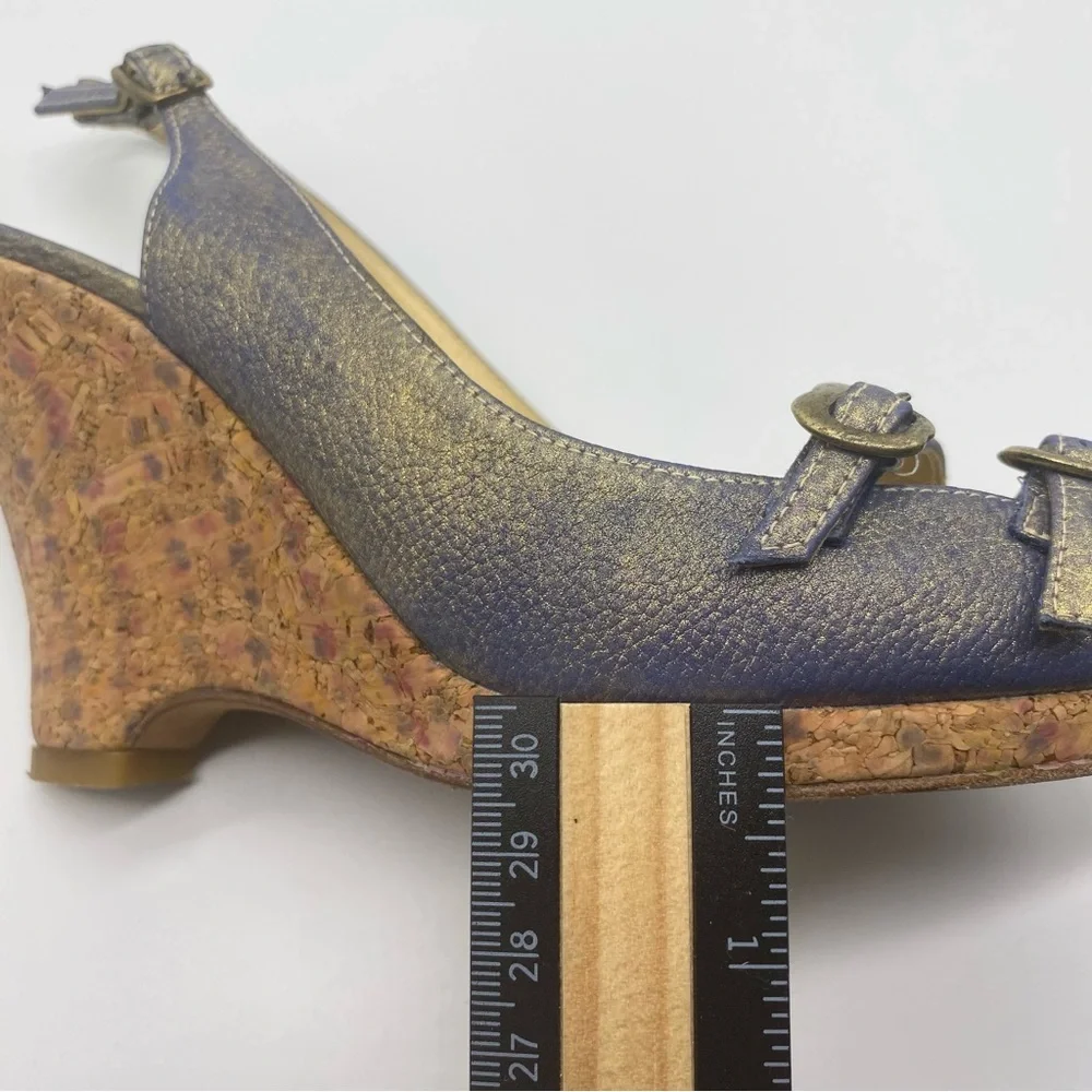 Maloles Womens 36 5.5 - 6 Purple Gold Metallic Leather Wedge Sandals Heels Shoes